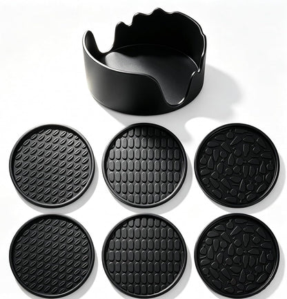 Nightstand Coaster, 6 Pack 3.94 Inch Drink Coasters with Storage Holder