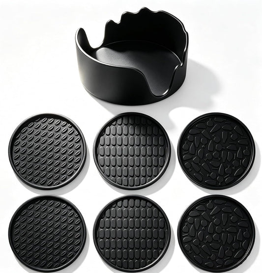 Nightstand Coaster, 6 Pack 3.94 Inch Drink Coasters with Storage Holder
