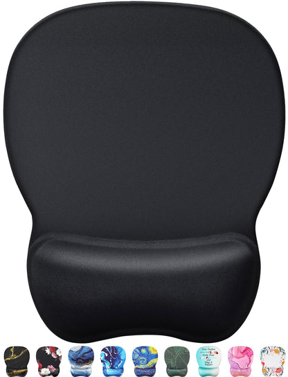 MROCO Ergonomic Mouse Pad with Gel Wrist Rest, 9.4 x 8.1 in, Black Flower