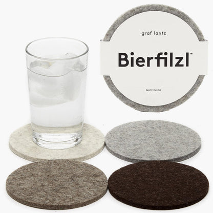 Graf Lantz - Bierfilzl Merino Wool Round Coasters Set of 4 - Heather White (4" Circles) - Absorbs 30% of Weight, German Wool - Heat Resistant, Sustainable, & Reusable - Home Decor & Coffee Table Decor