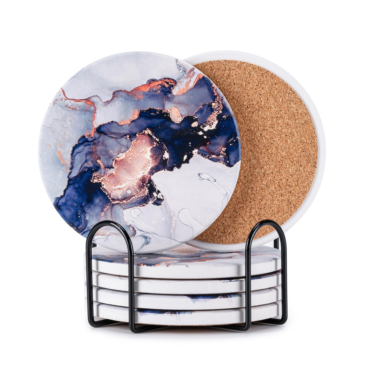 6Pcs Absorbent Coasters Set with Holder,Ceramic Drink Coaster,4 in（A6）