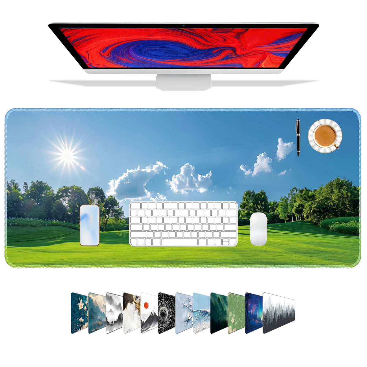 Galdas Mouse Pad,Office Desk Mat Large Gaming Keyboard Pad Durable Stitched Edges Washable Smooth Surface Control & Accuracy Extended Computer Mouse Mat (31.5X11.8In)-Green Forest…