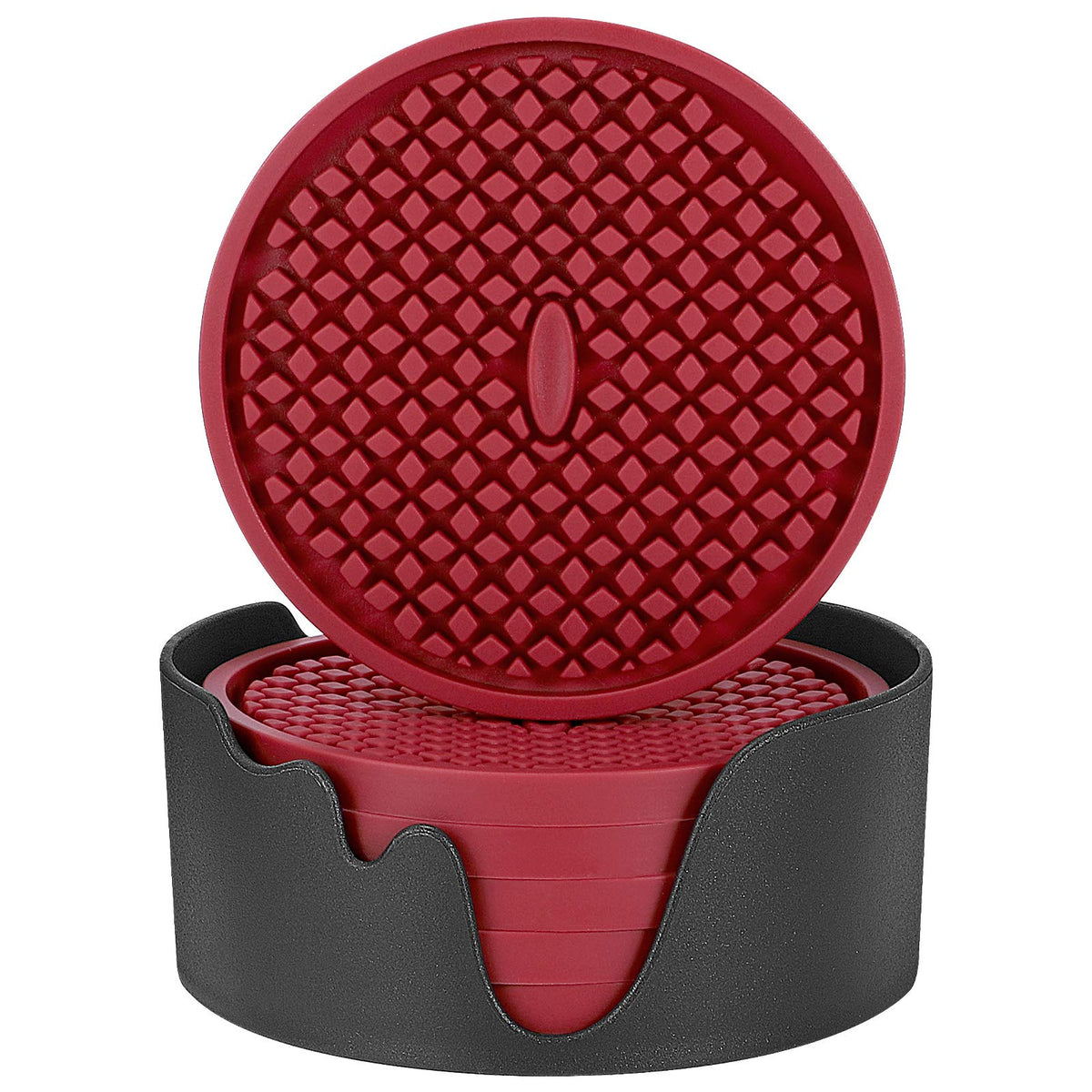 ME.FAN Silicone Coasters [6 Pack] Thickened Drink Coasters with Holder - Cup Mat - Non-Slip, Non-stick, Stay Put, Deep Tray - Prevents Furniture and Tabletop Damages(Gray)