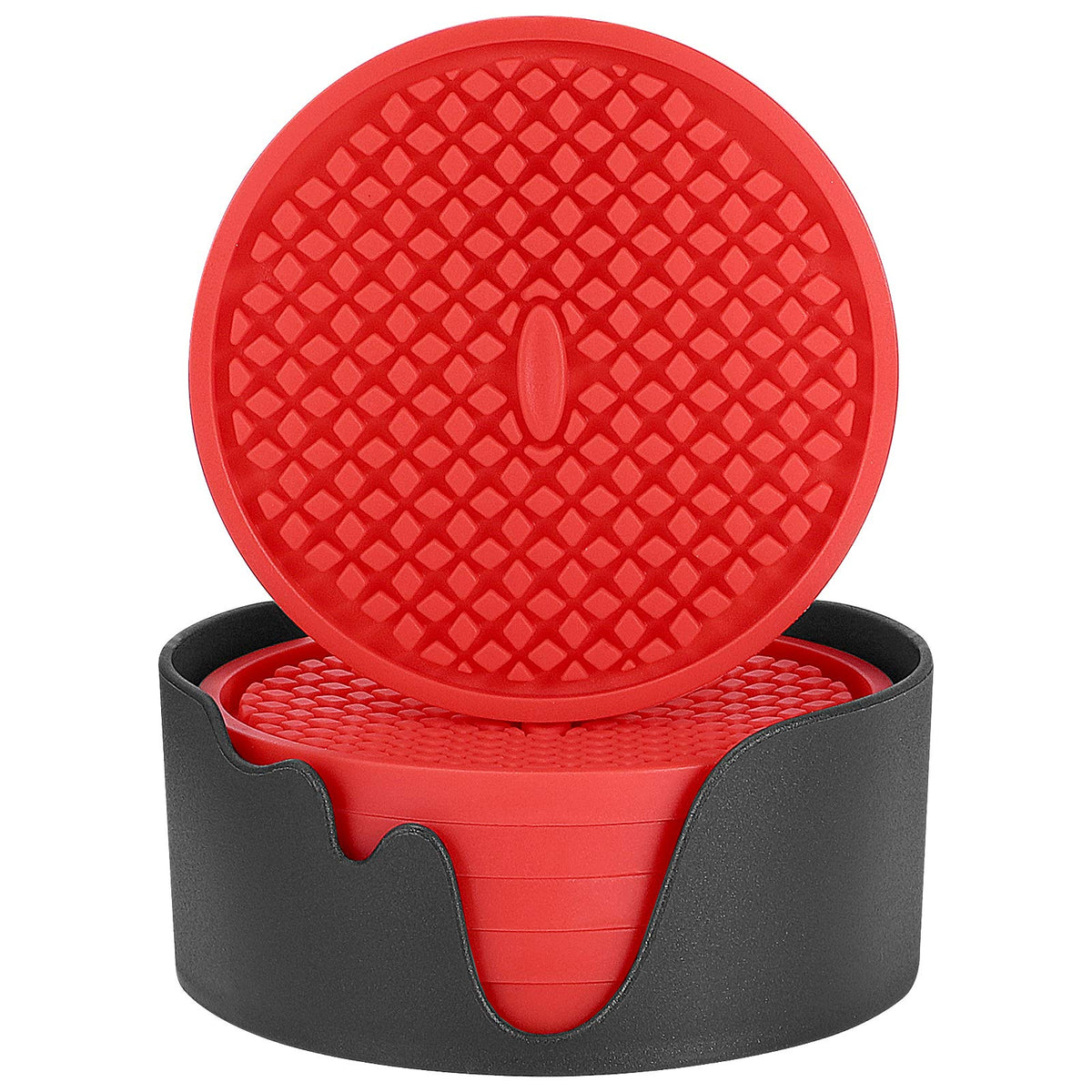 ME.FAN Silicone Coasters [6 Pack] Thickened Drink Coasters with Holder - Cup Mat - Non-Slip, Non-stick, Stay Put, Deep Tray - Prevents Furniture and Tabletop Damages(Gray)