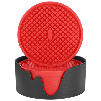 ME.FAN Silicone Coasters [6 Pack] Thickened Drink Coasters with Holder - Cup Mat - Non-Slip, Non-stick, Stay Put, Deep Tray - Prevents Furniture and Tabletop Damages(Gray)