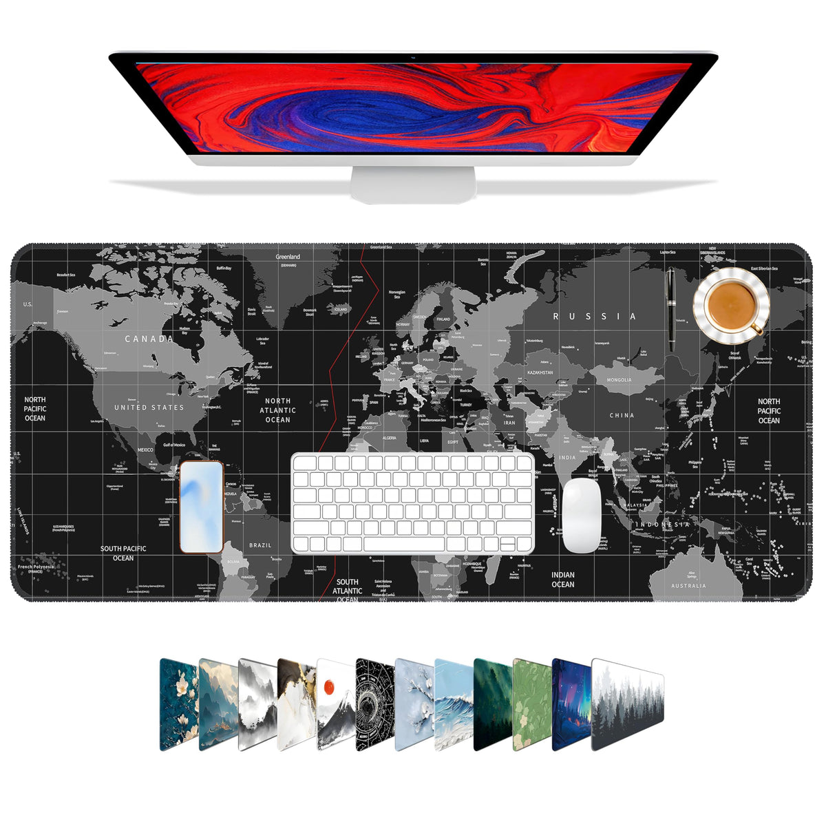 Galdas Mouse Pad,Office Desk Mat Large Gaming Keyboard Pad Durable Stitched Edges Washable Smooth Surface Control & Accuracy Extended Computer Mouse Mat (31.5X11.8In)-Green Forest…