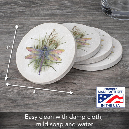 Thirstystone Dragonfly 4 Pack Round Natural Sandstone Coasters