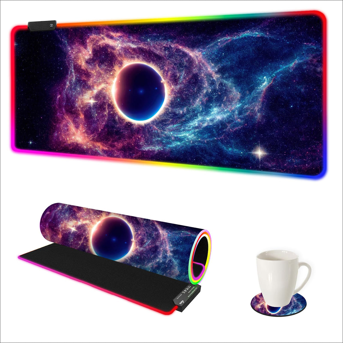ARTSO RGB Gaming Mouse Pad Large, Extended LED Mouse Mat XXL 35.4x15.7 inch, 14 Lighting Modes, 2 Brightness, Non-Slip Rubber Base Mousepad Waterproof Keyboard Mat,Fantasy Nebula Sky