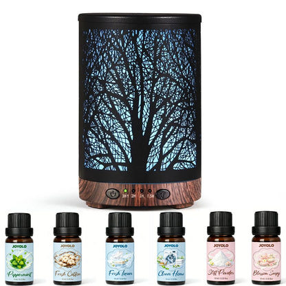 Essential Oil Diffuser 120ML Metal Aromatherapy Diffuser with Timer, Cool Mist Humidifier with Auto Shut-Off & 7 Color Lights for Home Office Spa (Tree)