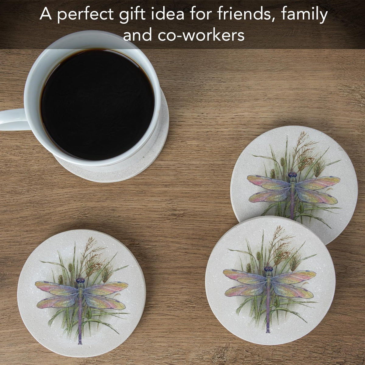 Thirstystone Dragonfly 4 Pack Round Natural Sandstone Coasters