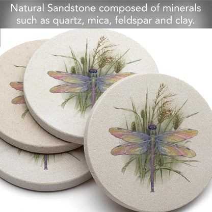 Thirstystone Dragonfly 4 Pack Round Natural Sandstone Coasters