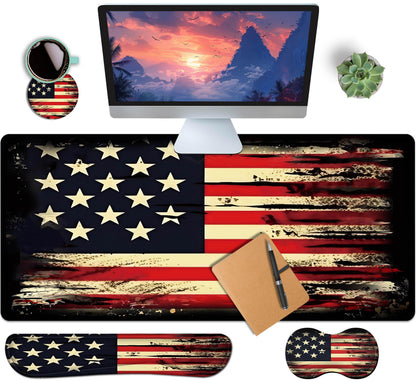 4-Piece Extended Large Mouse Pad Set for Women Men with Castle Night Design Includes 35.4 x 15.7 XXL Large Mouse Pad Keyboard Wrist Rest Mouse Wrist Support and Coaster for Office Home