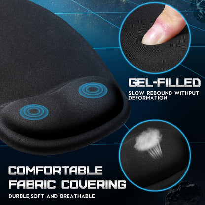 Flutesan 9 Pcs Ergonomic Mouse Pad with Wrist Rest Black Mouse Pads Memory Foam Non-Slip Mousepad Comfortable Computer Mousepad with PU Base for Pain Relief Computer Cafe Home Office Desk Accessories