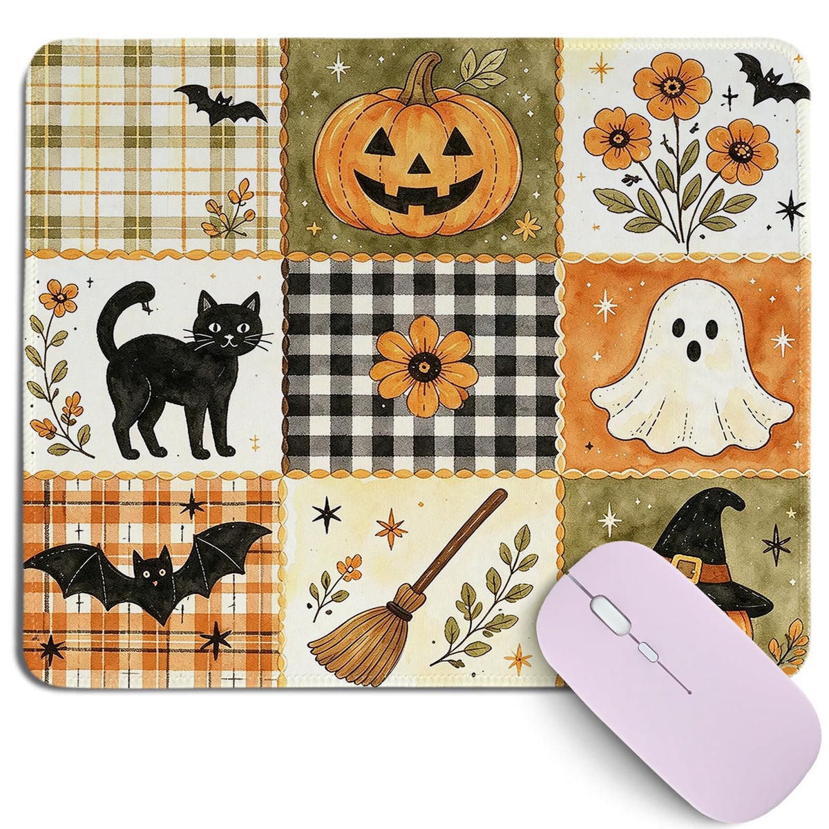 Cztulip Fall Vibe Mouse Pad,Rustic Retro Maple Leaf Pumpkin Acorn Mouse Mat