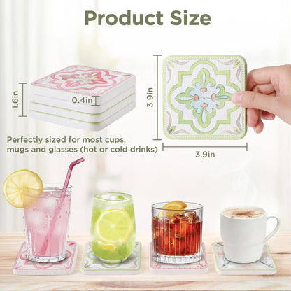 Coasters Set of 4, Square Drink Coasters Vintage Diatomite Coaster Cup Mats