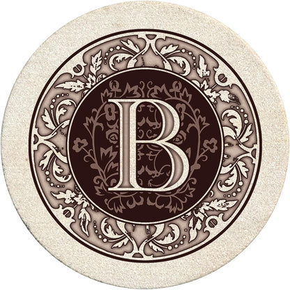Thirstystone Monogram Round Natural Sandstone Coaster 4 Pack (Letter B)