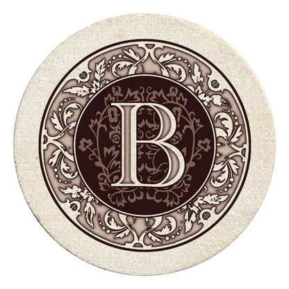 Thirstystone Monogram Round Natural Sandstone Coaster 4 Pack (Letter B)