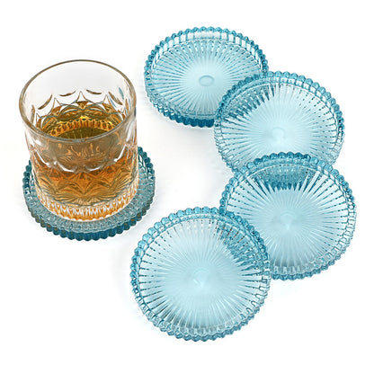 Modern Clear Coaster Set of 5- Glass Coasters for Drinks, Clear Pink