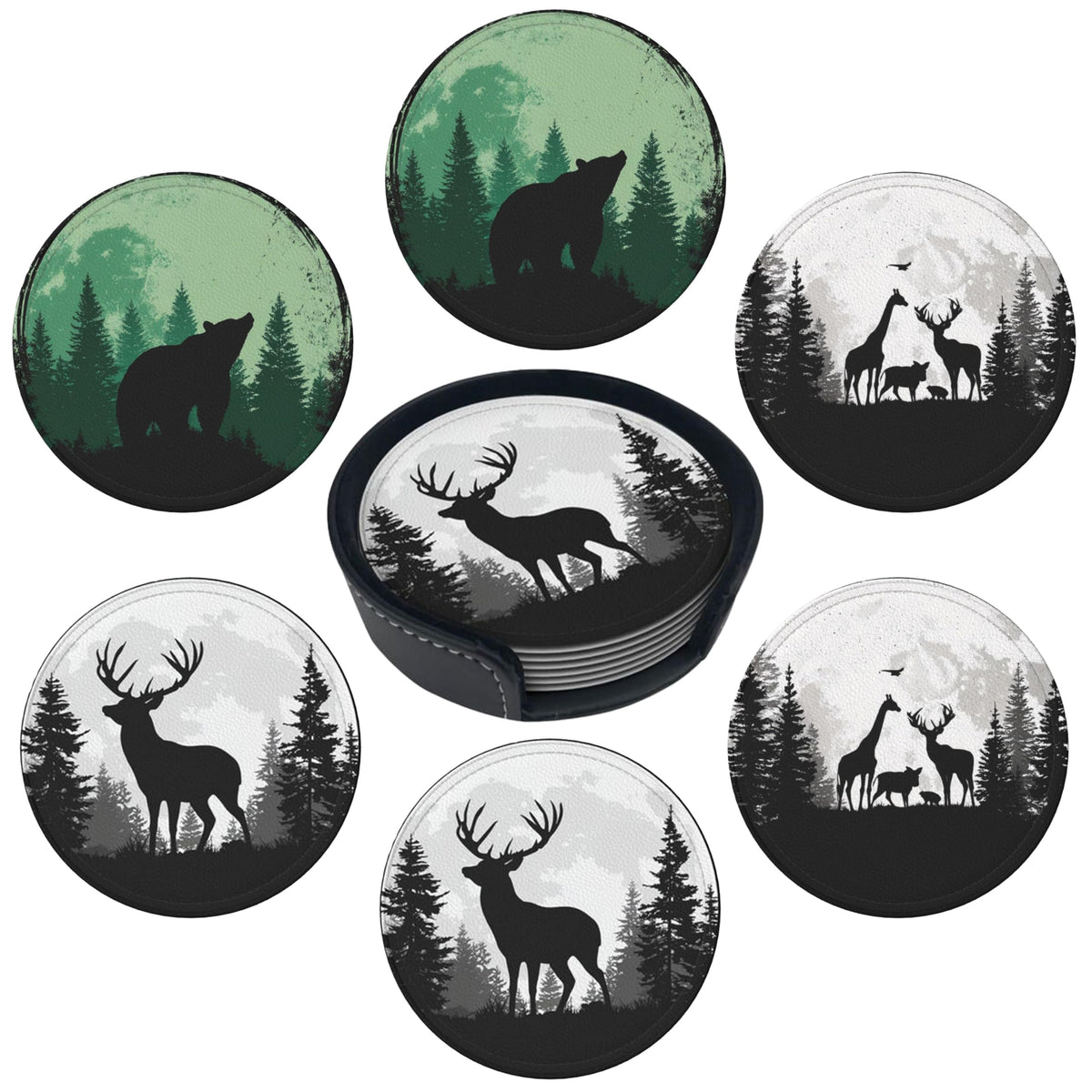 Marble Coasters Leather Round Drink Coasters 6 Pcs Set with Holderor for Cup Drink Coffee Table Bar Home Decor