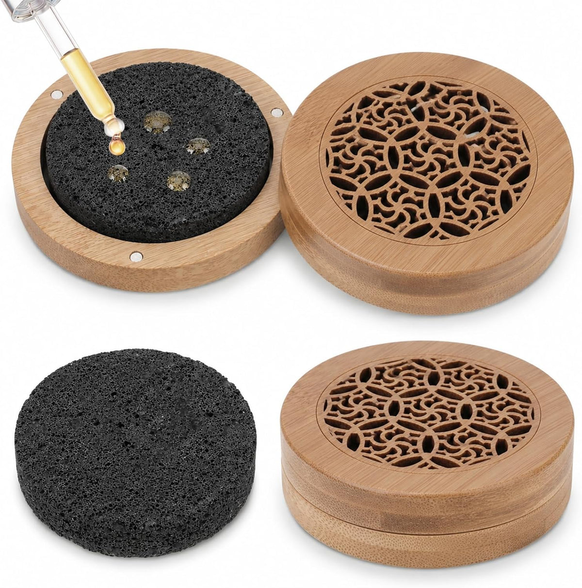 Passive Essential Oil Diffuser Stone, Small Lava Rock Diffuser Set Aromatherapy Stone for Desk Home Office Car Gift-Giving, Compact Wood Bas