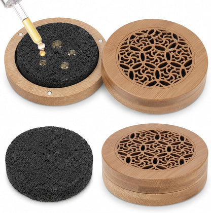 Passive Essential Oil Diffuser Stone, Small Lava Rock Diffuser Set Aromatherapy Stone for Desk Home Office Car Gift-Giving, Compact Wood Bas