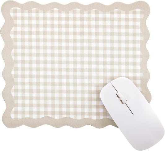 Sabary Brown Scalloped Gingham Mouse Pad 9x7.9 Inch