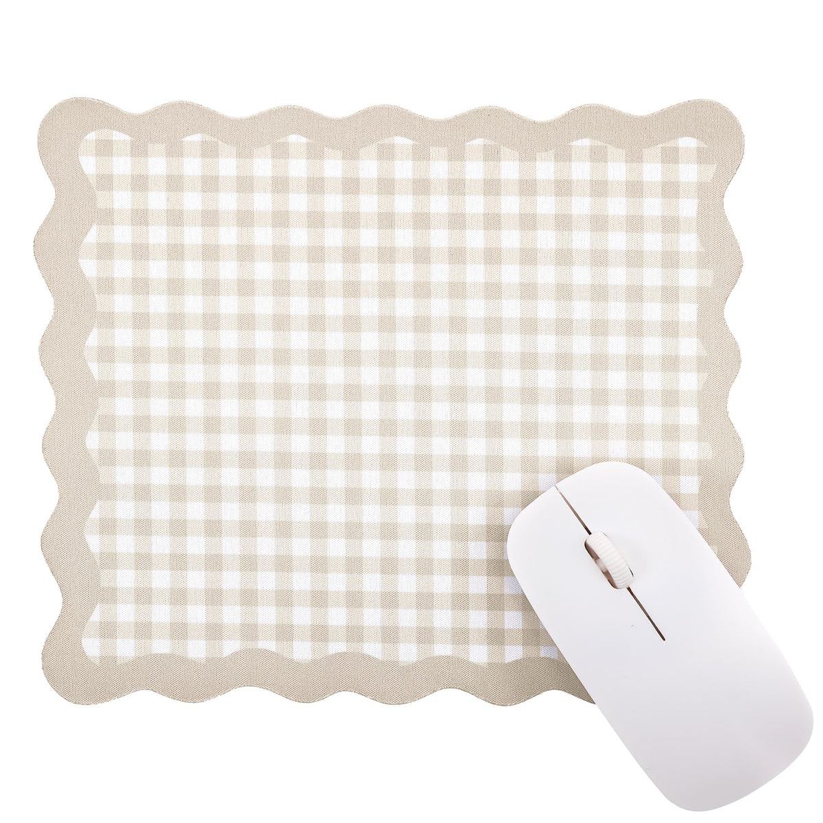 Sabary Brown Scalloped Gingham Mouse Pad 9x7.9 Inch