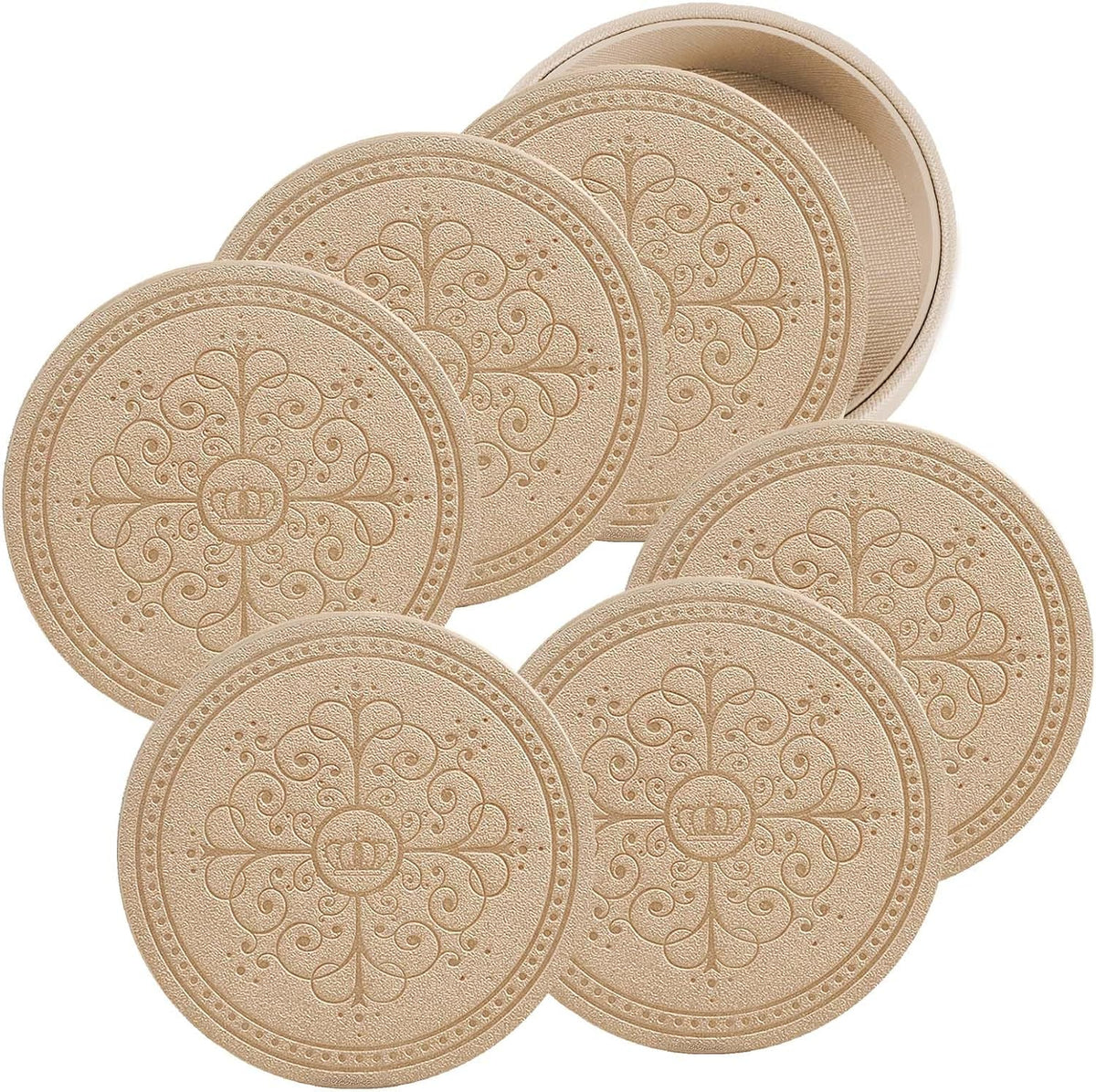 Coasters Set of 6 - PU Leather Coasters for Drinks with Holder - Gold
