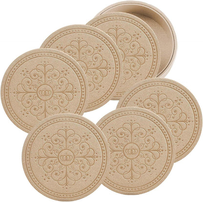 Coasters Set of 6 - PU Leather Coasters for Drinks with Holder - Gold