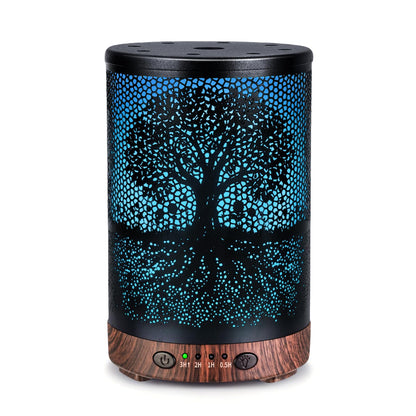 Essential Oil Diffuser 120ML Metal Aromatherapy Diffuser with Timer, Cool Mist Humidifier with Auto Shut-Off & 7 Color Lights for Home Office Spa (Tree)