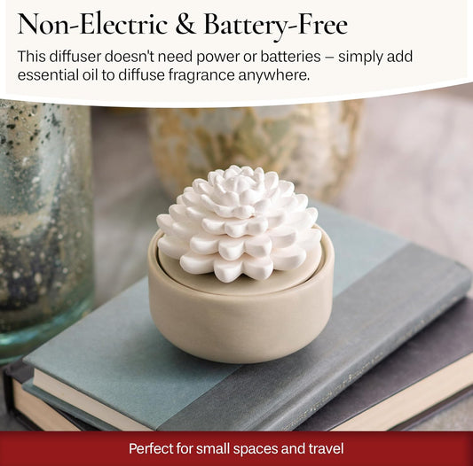 Airomé White Succulent, Porcelain Passive Essential Oil Diffuser (with 15ml Peppermint Essential Oil) – Non-Electric, Battery-Free, Improves Sleep, and Relieves Stress