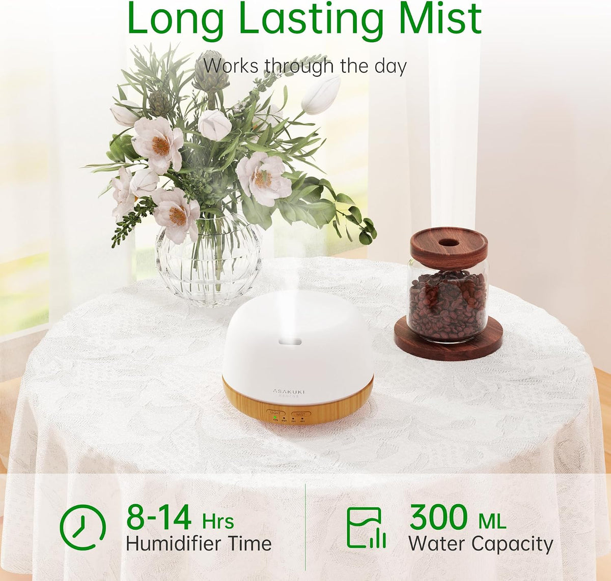 ASAKUKI Essential Oil Diffuser, 300ml Aromatherapy Oil Humidifier