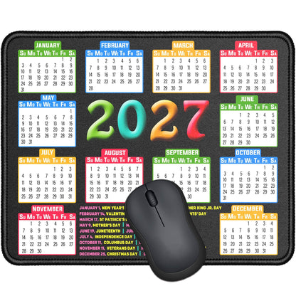 Mouse Pad, 2027 Calendar Black, Stitched Edge