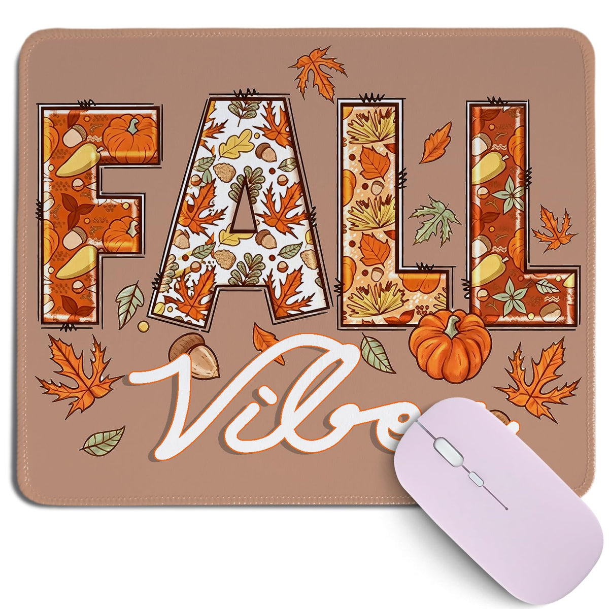 Cztulip Fall Vibe Mouse Pad,Rustic Retro Maple Leaf Pumpkin Acorn Mouse Mat