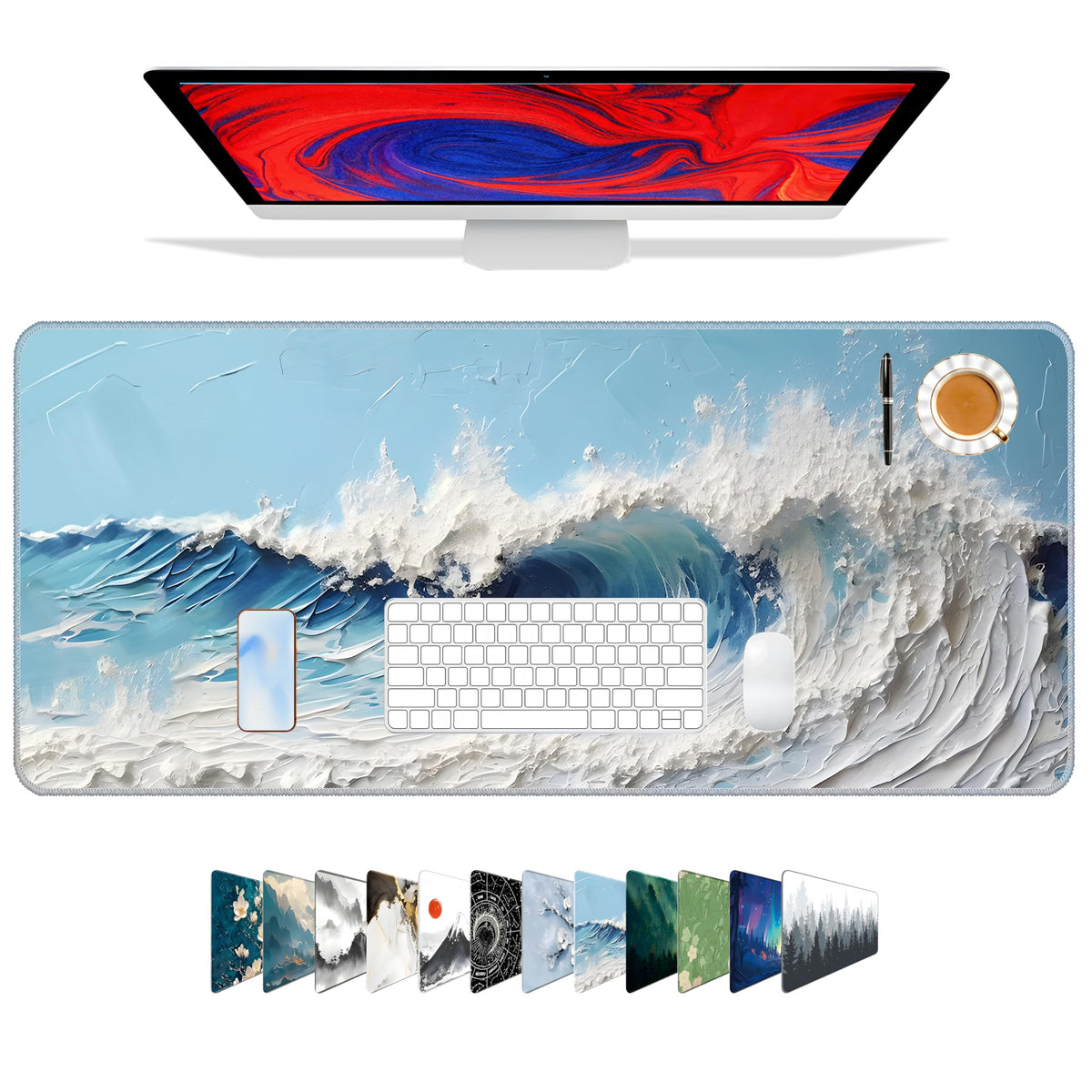 Galdas Mouse Pad,Office Desk Mat Large Gaming Keyboard Pad Durable Stitched Edges Washable Smooth Surface Control & Accuracy Extended Computer Mouse Mat (31.5X11.8In)-Green Forest…