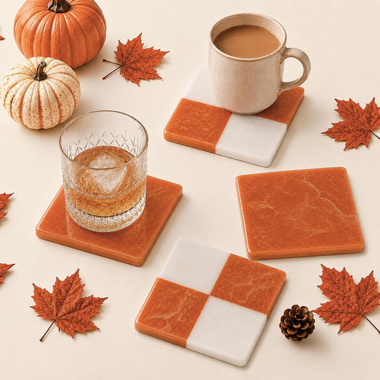 Folkulture Cute Fall Coasters, Set of 4, Non Slip, Easy to Clean - 4 Inch