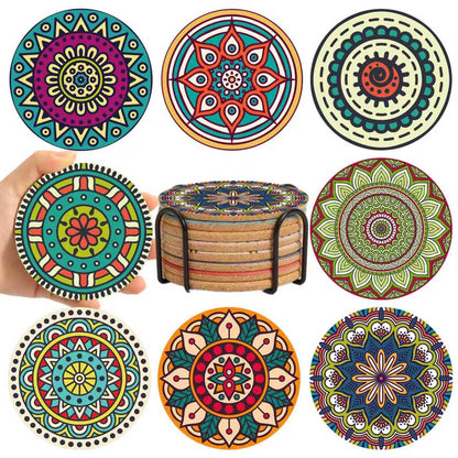 Cork Coasters Set of 8,Colorful Drink Coaster with Holder,4 Inch