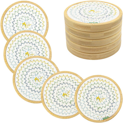 Eykao 5 Pack Coasters for Drinks Absorbent, 4.3 inches Woven Coasters for Coffee Tables, Wooden Drink Coasters for Table Protection, Reusable Drink Coasters for Kitchen, Farmhouse, Bar, Office, Brown