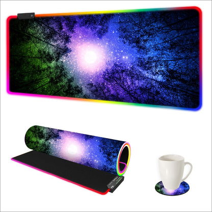 ARTSO RGB Gaming Mouse Pad Large, Extended LED Mouse Mat XXL 35.4x15.7 inch, 14 Lighting Modes, 2 Brightness, Non-Slip Rubber Base Mousepad Waterproof Keyboard Mat,Fantasy Nebula Sky