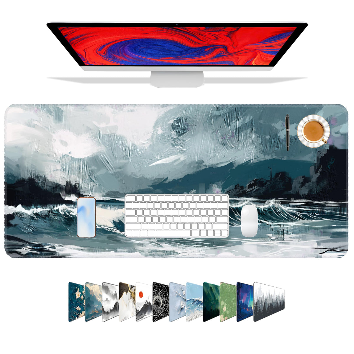 Galdas Mouse Pad,Office Desk Mat Large Gaming Keyboard Pad Durable Stitched Edges Washable Smooth Surface Control & Accuracy Extended Computer Mouse Mat (31.5X11.8In)-Green Forest…