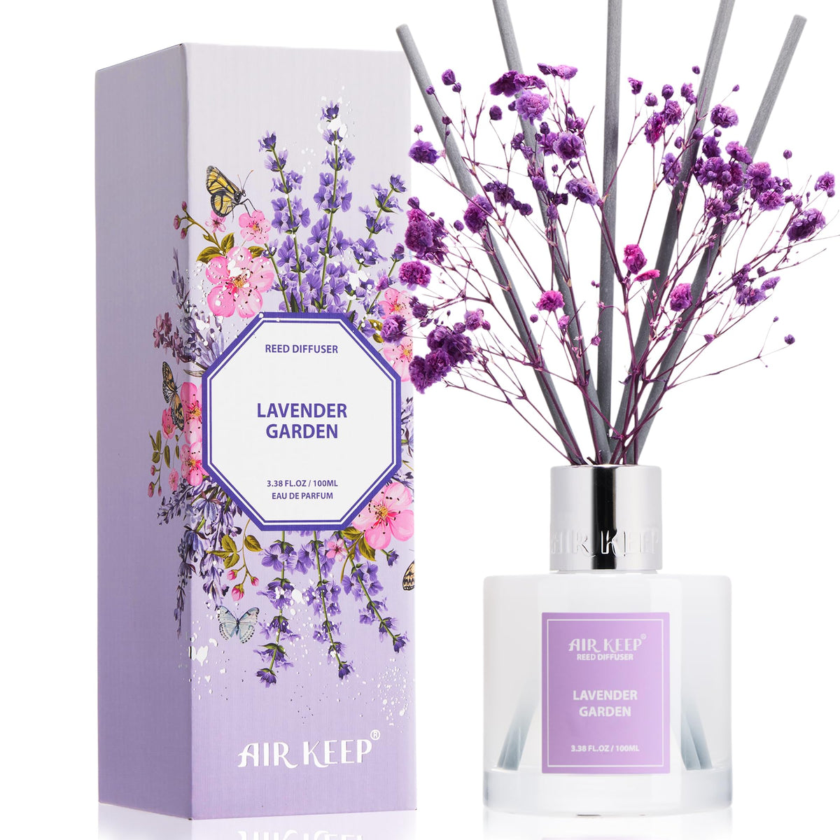Airkeep Reed Diffuser Set,3.38 fl oz (100 ml) - Clean Linen Oil Diffusers with 8 Reed Sticks,Home Fragrance Reed Diffuser for Bathroom Shelf Decor