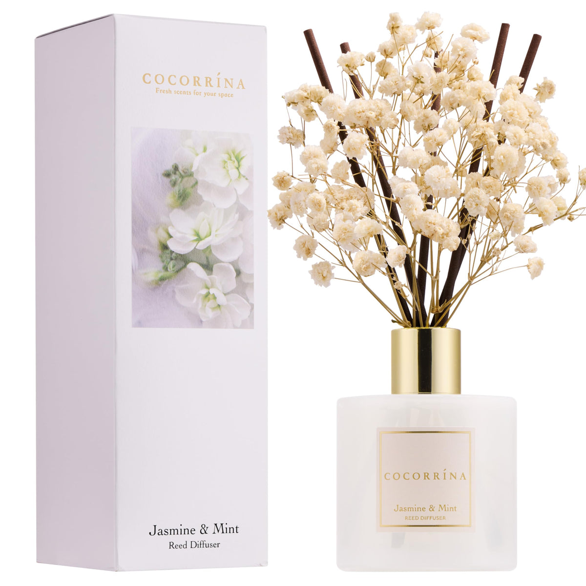 Cocorrína Reed Diffuser Set, Clean Linen 6.7 fl oz Scented Diffuser with Sticks Home Fragrance Reed Diffuser for Bathroom Shelf Décor