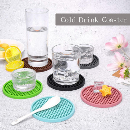 ME.FAN Silicone Coasters [6 Pack] Thickened Drink Coasters with Holder - Cup Mat - Non-Slip, Non-stick, Stay Put, Deep Tray - Prevents Furniture and Tabletop Damages(Gray)