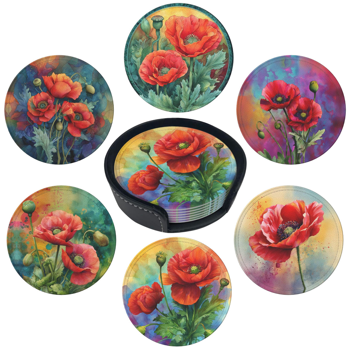 Marble Coasters Leather Round Drink Coasters 6 Pcs Set with Holderor for Cup Drink Coffee Table Bar Home Decor
