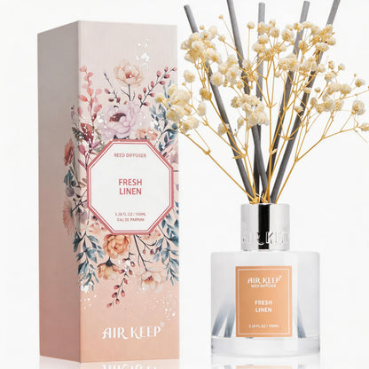 Airkeep Reed Diffuser Set,3.38 fl oz (100 ml) - Clean Linen Oil Diffusers with 8 Reed Sticks,Home Fragrance Reed Diffuser for Bathroom Shelf Decor