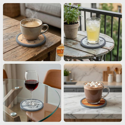 Absorbent Coasters for Drinks with Holder, Set of 6 Farmhouse Coasters, Silicone Coaster with Soft Felt Insert, Round, Housewarming Gifts