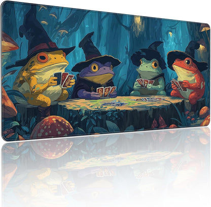 Anime Frog Playing Card Gaming Mouse Pad, Extended 35.4 x 15.7 Inches, Non-Slip Rubber Base, Stitched Edges,Water Proof， XXL Desk Mat