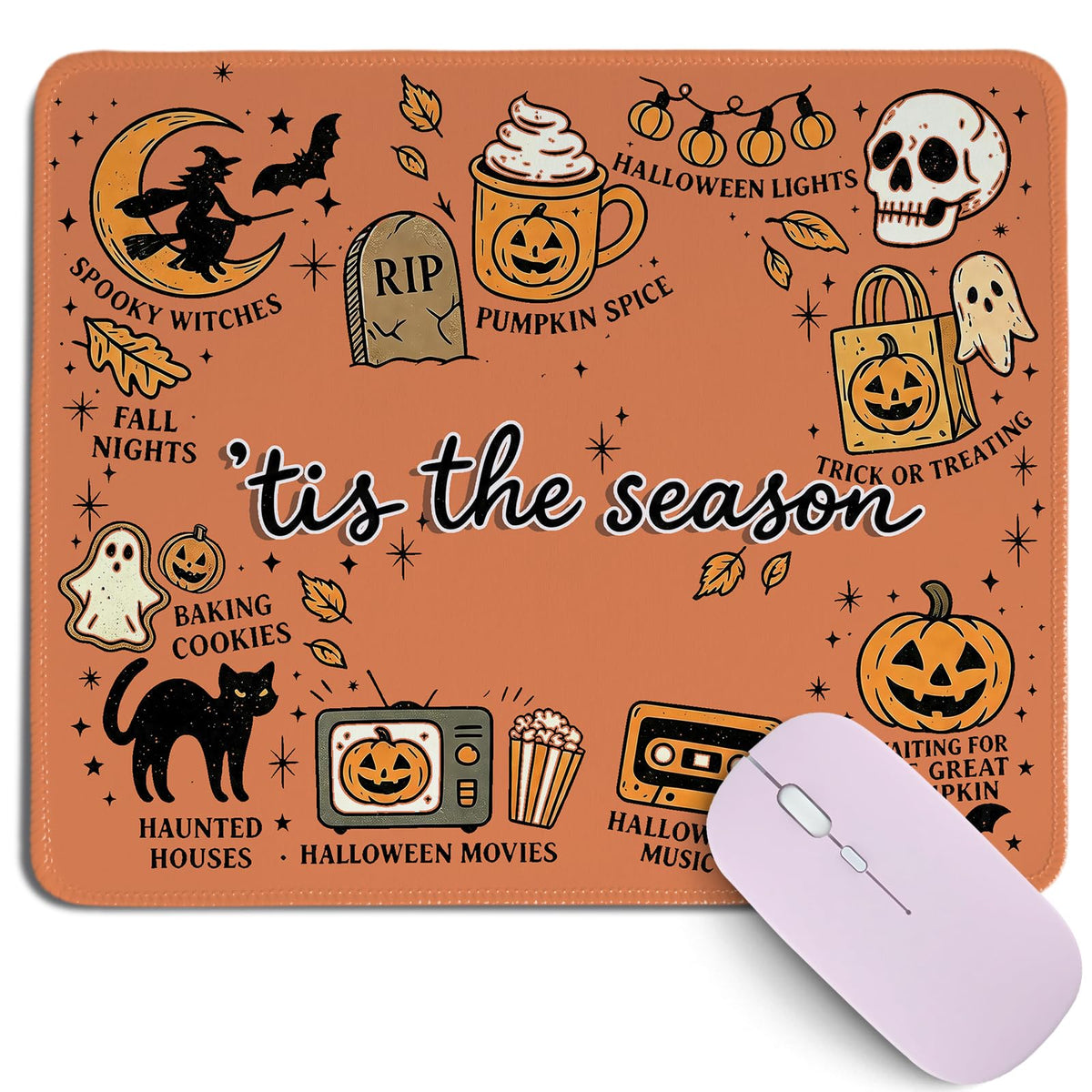 Cztulip Fall Vibe Mouse Pad,Rustic Retro Maple Leaf Pumpkin Acorn Mouse Mat