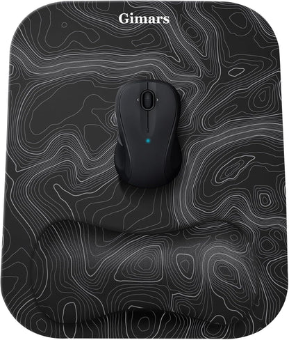 Gimars Large Smooth Superfine Fibre Memory Foam Ergonomic Mouse Pad Wrist Rest Support Mousepad with Nonslip Base for Laptop, Computer, Gaming & Office,Free Coaster Include-Topographic Map