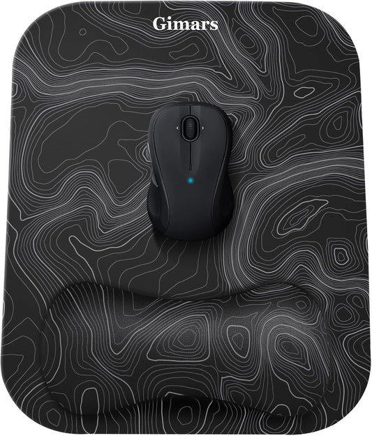 Gimars Large Smooth Superfine Fibre Memory Foam Ergonomic Mouse Pad Wrist Rest Support Mousepad with Nonslip Base for Laptop, Computer, Gaming & Office,Free Coaster Include-Topographic Map